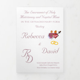 Elegant Dusty Rose Two Hearts Catholic Wedding Drieluik Programma