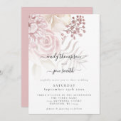 Elegant Dusty Roze Bloemen Script Wedding Kaart (Voorkant / Achterkant)