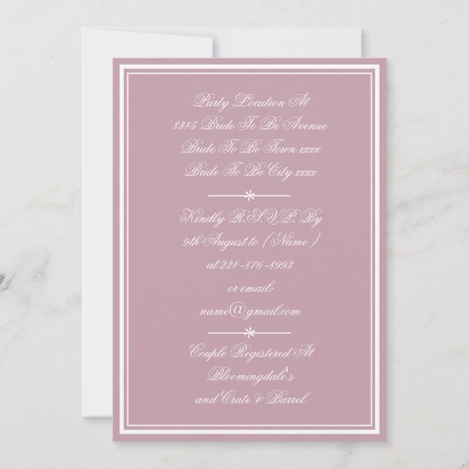 Elegant Dusty Roze Chique Script RSVP Couples Douc Kaart (Achterkant)