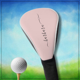 Elegant Dusty Roze Script Naam Hart * Golfheadcover