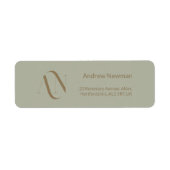 Elegant Dusty Sage en Gouden Monogram Etiket (Voorkant)