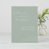 Elegant Dusty Sage Minimalist Chic Script Weddensc Kaart (Staand voorkant)