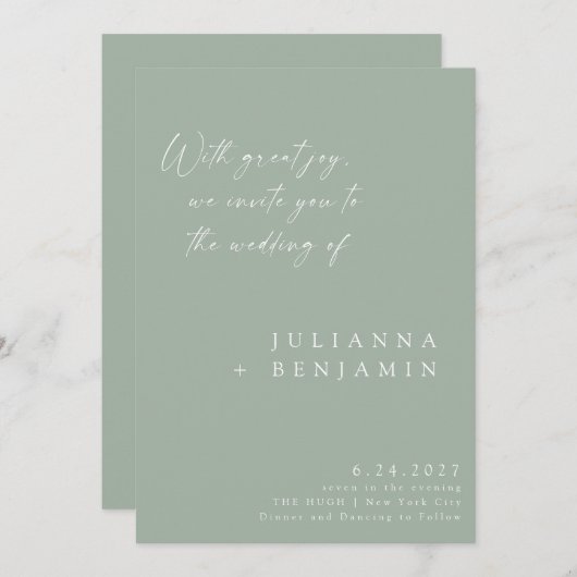 Elegant Dusty Sage Minimalist Chic Script Weddensc Kaart (Voorkant / Achterkant)