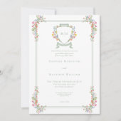 Elegant Dusty Sage Pastel Wildflower Crest Wedding Kaart (Voorkant)