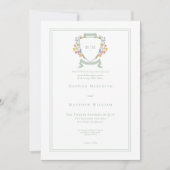 Elegant Dusty Sage Pastel Wildflower Crest Wedding Kaart (Voorkant)