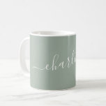 Elegant Dusty Sage Script Modern Name Personalized Koffiemok<br><div class="desc">Elegant Script Name Personalized Coffee Mug in Dusty Sage Green</div>