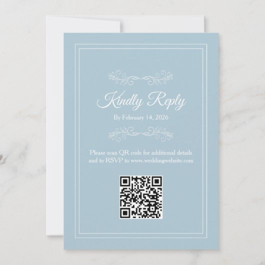 Elegant Dusty Sky Blue White QR code Wedding Kaart (Achterkant)
