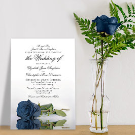 Elegant Dusty Steel Blue Grey Roos Formal Wedding Kaart