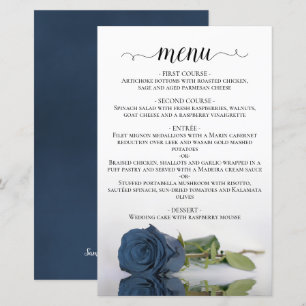 Elegant Dusty Steel Blue Roos Budget Wedding Menu