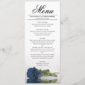 Elegant Dusty Steel Blue Roos Reflections Wedding Menu (Voorkant)