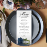 Elegant Dusty Steel Blue Roos Reflections Wedding Menu<br><div class="desc">Dit prachtige menu zal wat stijl aan uw trouwreceptie toevoegen. Het is voorzien van een prachtig en romantisch ontwerp met één dusty blauw of blauw grijs roos dat aan de zijkant staat en dat in een pool van water met golven en rimpels reflecteert. Er is ruimte voor de namen van...</div>