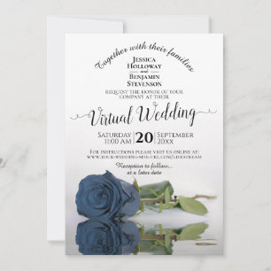 Elegant Dusty Steel Blue Roos Virtual Wedding Kaart