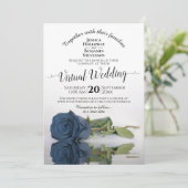 Elegant Dusty Steel Blue Roos Virtual Wedding Kaart (Staand voorkant)
