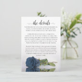 Elegant Dusty Steel Blue Roos Wedding Details Informatiekaartje (Staand voorkant)