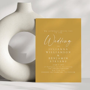 Elegant Dusty Yellow Minimalist Script Weddenschap Kaart