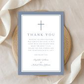 Elegant Dysty Blue Religious Cross Baptism Bedankkaart