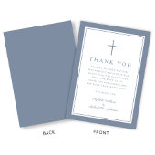Elegant Dysty Blue Religious Cross Baptism Bedankkaart