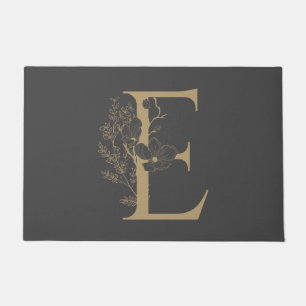 Elegant E Boho Floral Monogram Initiaal Goud Goud Deurmat