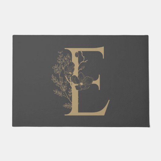 Elegant E Boho Floral Monogram Initiaal Goud Goud Deurmat (Voorkant)