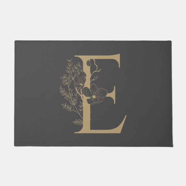 Elegant E Boho Floral Monogram Initiaal Goud Goud Deurmat (Voorkant)