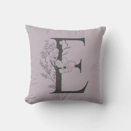Elegant E Boho Floral Monogram Initiaal Lila grijs Kussen