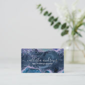 Elegant Earth Blue Agate Glitter Marble Waterverf Visitekaartje (Staand voorkant)