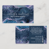 Elegant Earth Blue Agate Glitter Marble Waterverf Visitekaartje (Voorkant / Achterkant)