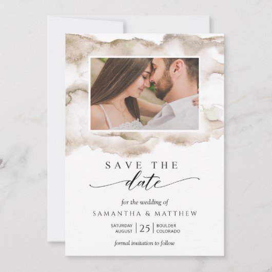 Elegant Earth Tones Waterverf Foto Opslaan De Datu Save The Date (Voorkant)