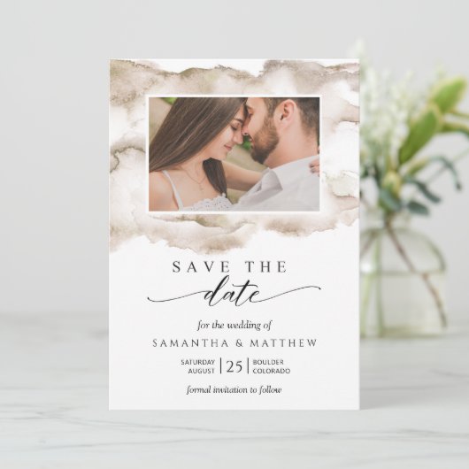 Elegant Earth Tones Waterverf Foto Opslaan De Datu Save The Date (Staand voorkant)