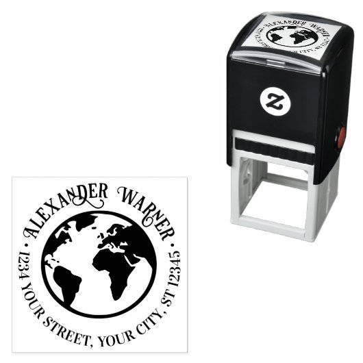 Elegant Earth World Wereldbol Kaart Naam Retouradr Zelfinktende Stempel (In situ)