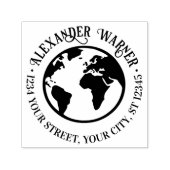 Elegant Earth World Wereldbol Kaart Naam Retouradr Zelfinktende Stempel (Design)