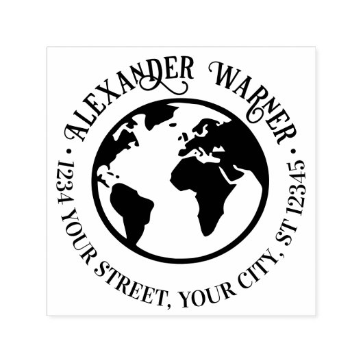 Elegant Earth World Wereldbol Kaart Naam Retouradr Zelfinktende Stempel (Design)