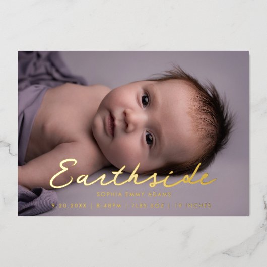 Elegant Earthside Script-Baby Aankondiging (Voorkant)