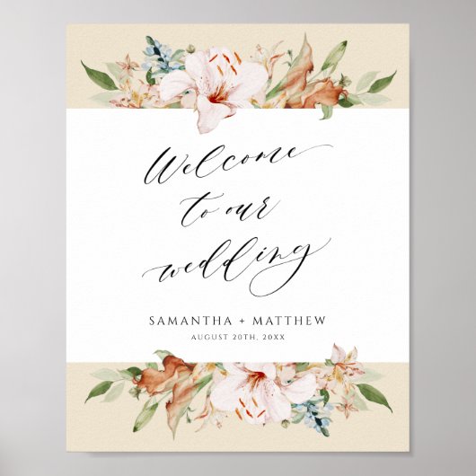 Elegant Earthy Blooms Beige Weddenschap Welkomstbo Poster (Voorkant)