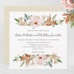 Elegant Earthy Blooms Beige White Square Weddensch Kaart<br><div class="desc">Verfijn vrienden en familie met deze elegante trouwuitnodiging. Ontwerp met een voortreffelijke waterverf die uw trouwuitnodigingsdetails in een mooi mengsel van stoffige rozen, blozen, beige, terracotta, roest, oranje, groen en een hint van blauwe tinten maakt. Moderne handgeschreven elementen. Mogelijkheid om "samen met hun families" te veranderen in "samen met hun...</div>