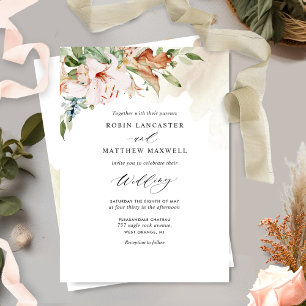 Elegant Earthy Blooms en Beige Wedding Invitation Kaart