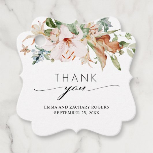 Elegant Earthy Blooms Floral Weddenschap Bedankt Bedankjes Labels (Voorkant)
