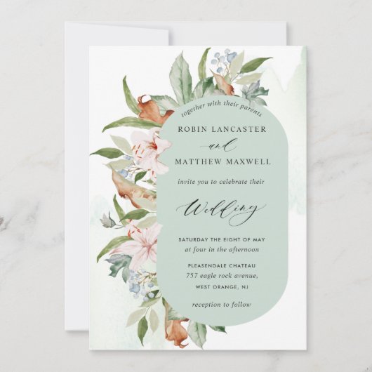 Elegant Earthy Blooms, Sage Green Oval Wedding Kaart (Voorkant)