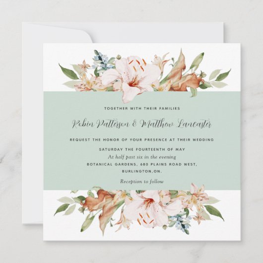 Elegant Earthy Blooms Sage Green Square Weddenscha Kaart (Voorkant)