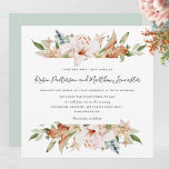 Elegant Earthy Blooms Sage White Square Weddenscha Kaart<br><div class="desc">Verfijn vrienden en familie met deze elegante trouwuitnodiging. Ontwerp met een voortreffelijke waterverf die uw trouwuitnodigingsdetails in een mooi mengsel van stoffige rozen, blozen, beige, terracotta, roest, oranje, groen en een hint van blauwe tinten maakt. Moderne handgeschreven elementen. Mogelijkheid om "samen met hun families" te veranderen in "samen met hun...</div>