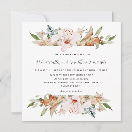 Elegant Earthy Blooms Sage White Square Weddenscha Kaart (Voorkant)