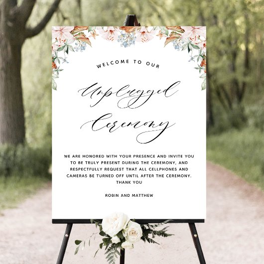 Elegant Earthy Blooms, Unplugged Ceremony Sign Poster