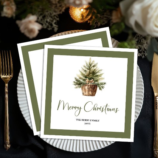 Elegant Earthy Christmas Tree Personalized Napkins Servet