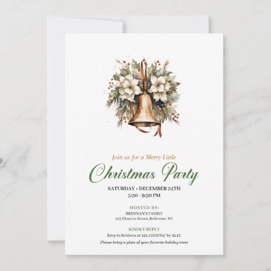 Elegant Earthy Colors Christmas Bell Invitation Kaart (Voorkant)