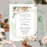 Elegant Earthy Floral en Green Waterverf Wedding Kaart<br><div class="desc">Verfijn uw gasten met deze mooie trouwuitnodiging met moderne handgeschreven kalligrafie-elementen, voortreffelijke waterverf bloembokjes op de hoek en fijne vlekgroene waterverf die achter een aantrekkelijk lijst lopen en je huwelijksgegevens laten zien. Mogelijkheid om "samen met hun ouders" de introductie te veranderen in "samen met hun familie" of "samen met grote...</div>