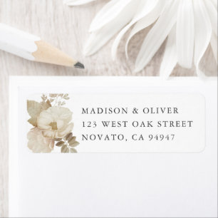 Elegant Earthy Floral White Wedding Return Address Etiket