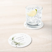 Elegant Earthy Greenery Personalized Names Date Pa Ronde Kartonnen Onderzetter (Insitu)