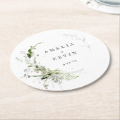 Elegant Earthy Greenery Personalized Names Date Pa Ronde Kartonnen Onderzetter (Gebogen)