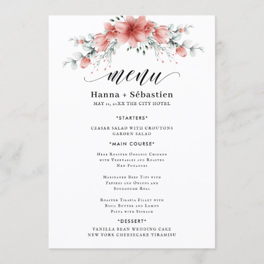 Elegant Earthy Greenery Watercolor Wedding Menu (Voorkant)