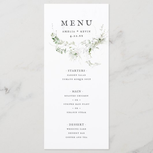 Elegant Earthy Greenery Waterverf Wedding Menu (Voorkant)